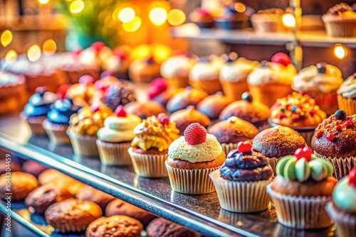 Tilt-Shift Photography of Delicious Muffins in a Quaint Bakery Setting for Food Lovers