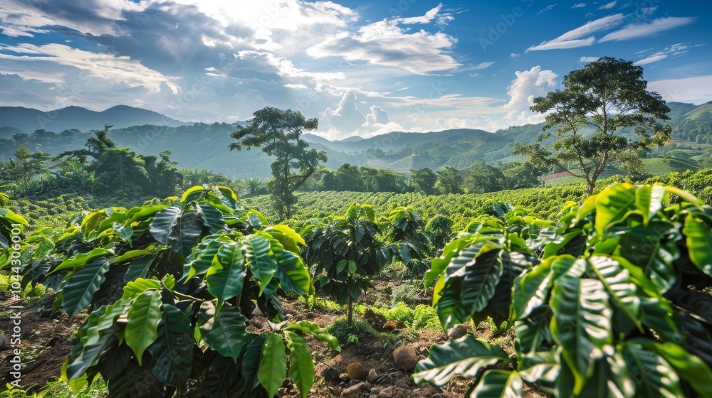 Coffee trees on plantation. The best selected coffee beans are still fresh and ready to be harvested. Coffee trees on plantation. The best selected coffee beans are still fresh and ready to be harvested.