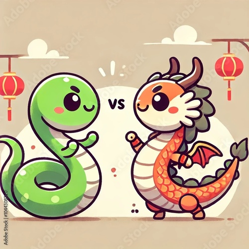 Playful Duel: The Adorable Battle of Snake and Dragon