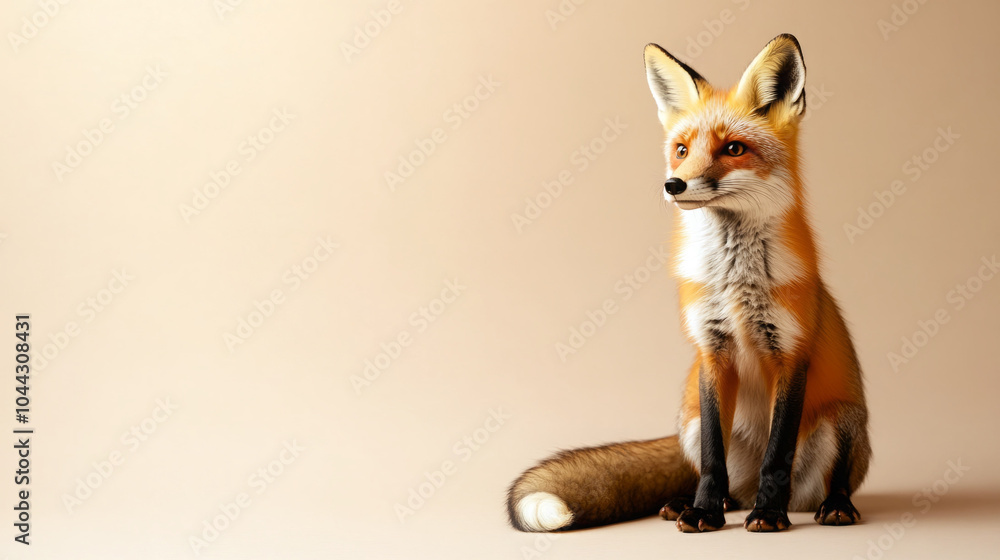 Obraz premium A detailed illustration of a fox sitting elegantly against a neutral background.