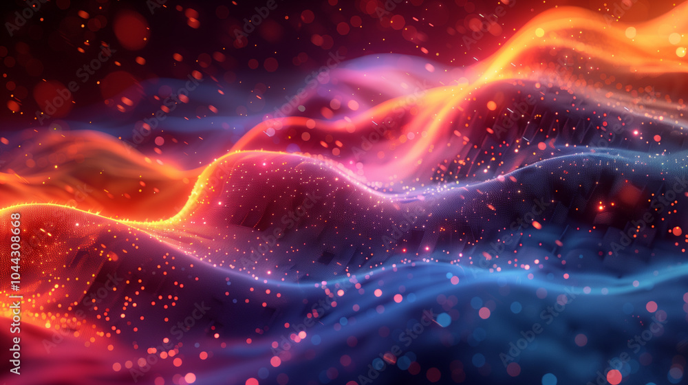 Abstract AI Data Visualization with Flowing Lines and Colorful Nodes in Neon Blues, Oranges, and Pinks Abstract AI Data Visualization with Flowing Lines and Colorful Nodes in Neon Blues, Oranges, and Pinks