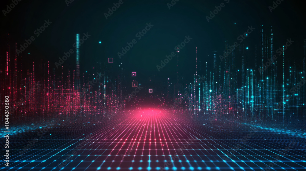 Abstract digital landscape with glowing lines and vibrant colors in futuristic style. Abstract digital landscape with glowing lines and vibrant colors in futuristic style.
