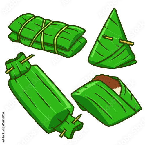 traditional food wrapped in banana leaf cartoon illustration