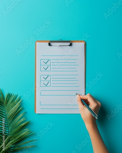 Hand Writing on Checklist with Tropical Background