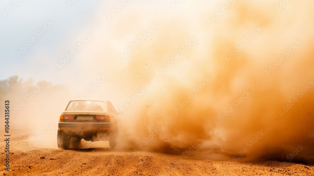 Car Driving Through Dusty Terrain Car Driving Through Dusty Terrain