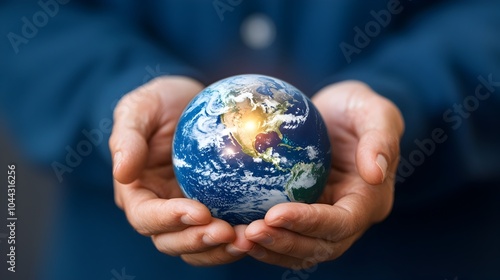 Hands Gently Holding a Softly Glowing Earth in the Surrounding Darkness Symbolizing Hope Care and Responsible Stewardship for the Planet s Future