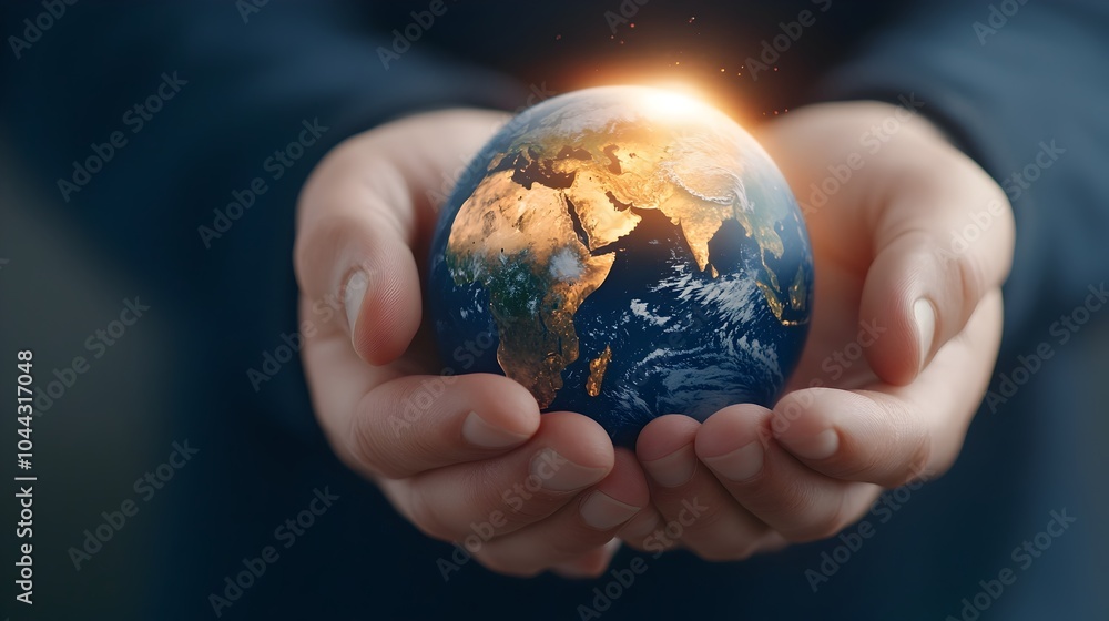 Hands gently holding a softly glowing Earth shining in the darkness representing the concept of global peace unity and our interconnected world Hands gently holding a softly glowing Earth shining in the darkness representing the concept of global peace unity and our interconnected world