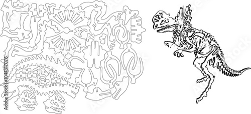 Laser Cut Ceratopsia Dinosaur Vector Set, Prehistoric Fossil Design for CNC and DIY Craft Projects