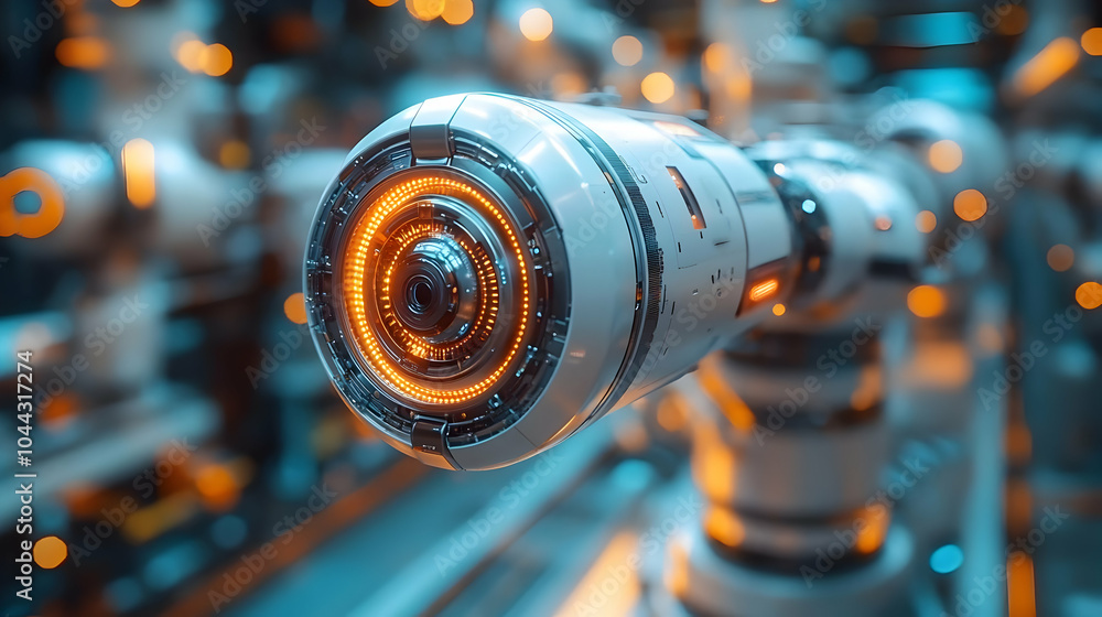 Obraz premium Futuristic 3D Render of a Robotic Arm with Orange Lights