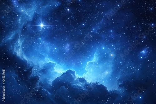 Blue nebula glowing with stars and cosmic clouds