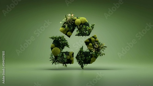 Fototapeta Naklejka Na Ścianę i Meble -  a creative recycling symbol made from green trees, symbolizing environmental conservation, reforestation, and sustainable waste management 
