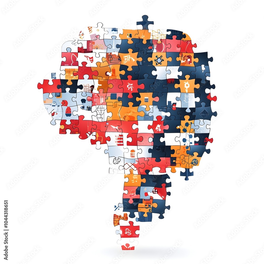 Obraz premium Puzzle pieces assembling into the shape of a brain representing the creative problem solving process flat design on a white background