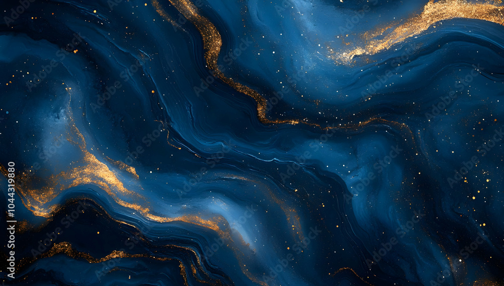 Obraz premium Abstract Blue and Gold Swirls, marble, texture, background, design, art