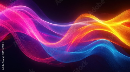 Abstract colorful glowing waves with vibrant pink, orange and blue colors.