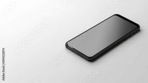 black smartphone resting on a minimalistic white surface.