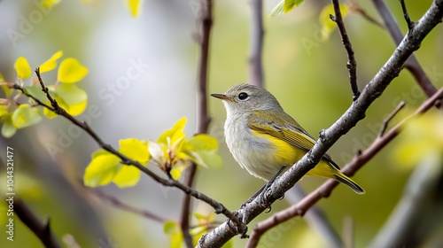 Close-Up of a Small Yellow Bird Perched on a Branch