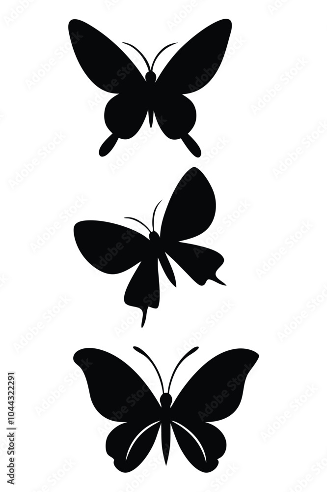Obraz premium Set of Butterfly Silhouette Vector Designs. Perfect for nature-themed designs, art projects, or decorative elements with an elegant and delicate look.