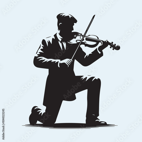 Fiddler man logo vector, Fiddler man silhouette vector icon black and white full body