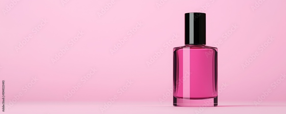 A sleek bottle of pink nail polish against a soft pink background, offering a vibrant and stylish aesthetic. A sleek bottle of pink nail polish against a soft pink background, offering a vibrant and stylish aesthetic.