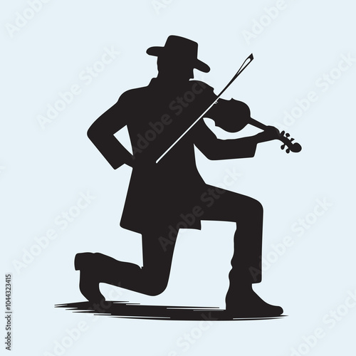 Fiddler man logo vector, Fiddler man silhouette vector icon black and white full body