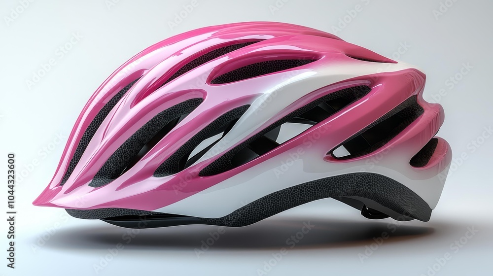 Modern and sleek pink and white bicycle helmet with aerodynamic design. Generative AI Modern and sleek pink and white bicycle helmet with aerodynamic design. Generative AI