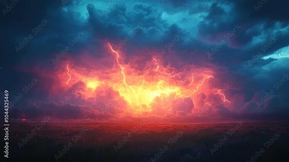 Fototapeta premium Lightning Storm Over Field