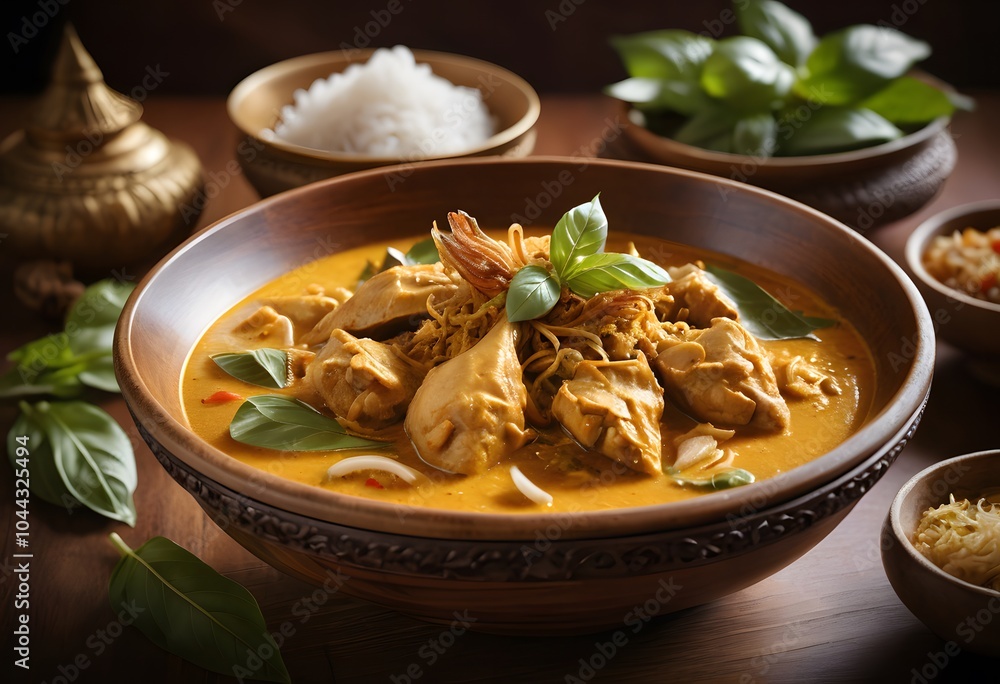 Authentic Thai Yellow Chicken Curry with Rice and Fresh Basil Authentic Thai Yellow Chicken Curry with Rice and Fresh Basil