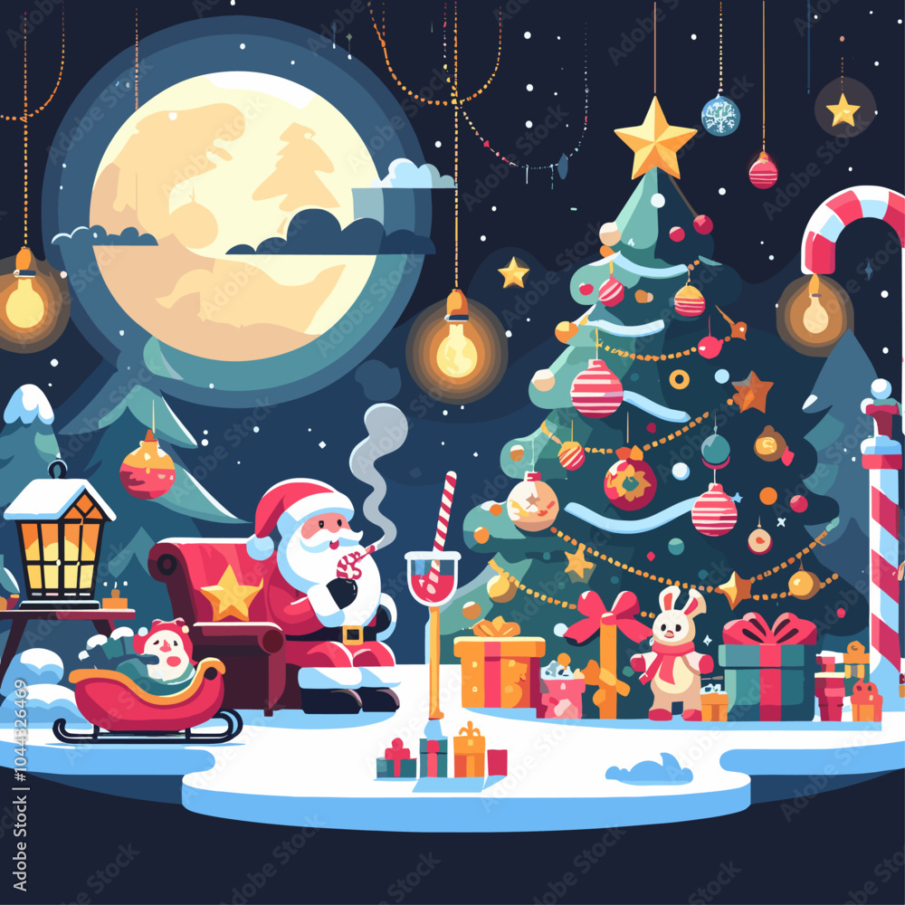 Naklejka premium Flat Vector merry christmas celebration background illustration
