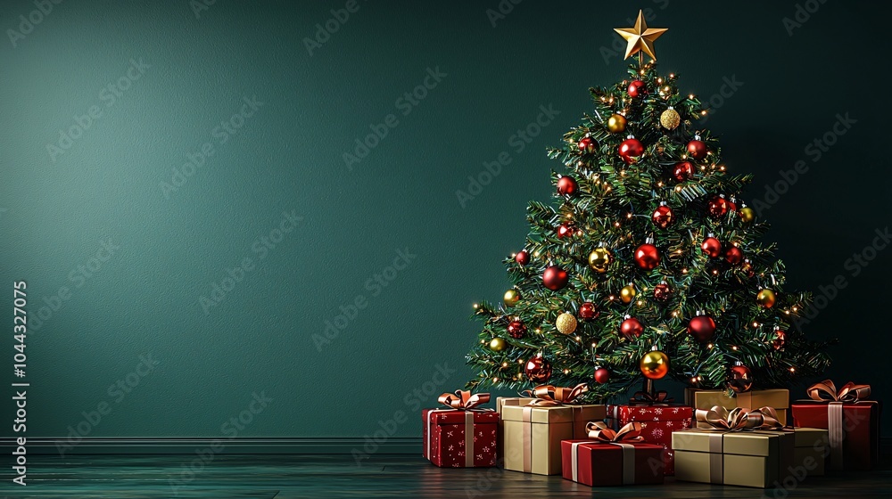 A minimalist 3D Christmas tree adorned with golden baubles and surrounded by colorful presents, ideal for festive greetings, holiday designs, and seasonal marketing. A minimalist 3D Christmas tree adorned with golden baubles and surrounded by colorful presents, ideal for festive greetings, holiday designs, and seasonal marketing.