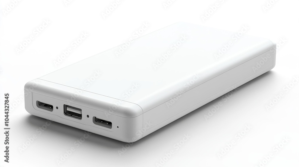 Minimalistic power bank mockup with clean white branding on a white background ideal for promotional or tech accessory advertisements. 150-200 characters.. Generative AI Minimalistic power bank mockup with clean white branding on a white background ideal for promotional or tech accessory advertisements. 150-200 characters.. Generative AI