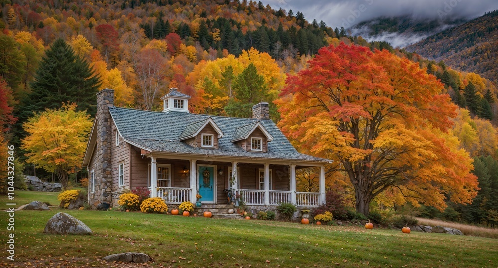 Pure autumn scenery in Vermont with a Halloween vibe Pure autumn scenery in Vermont with a Halloween vibe