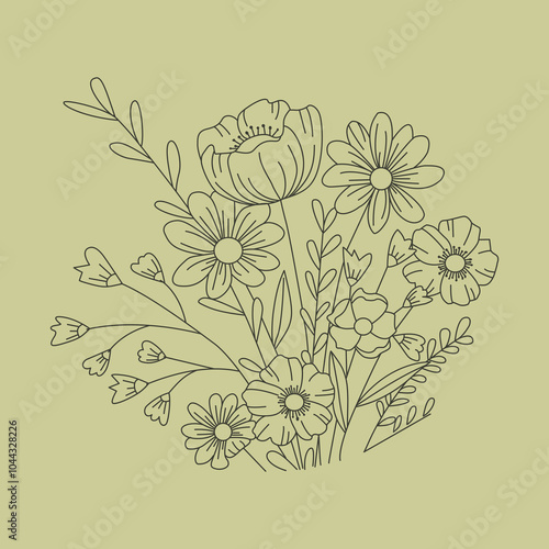 hand drawn flowers Embroidery design