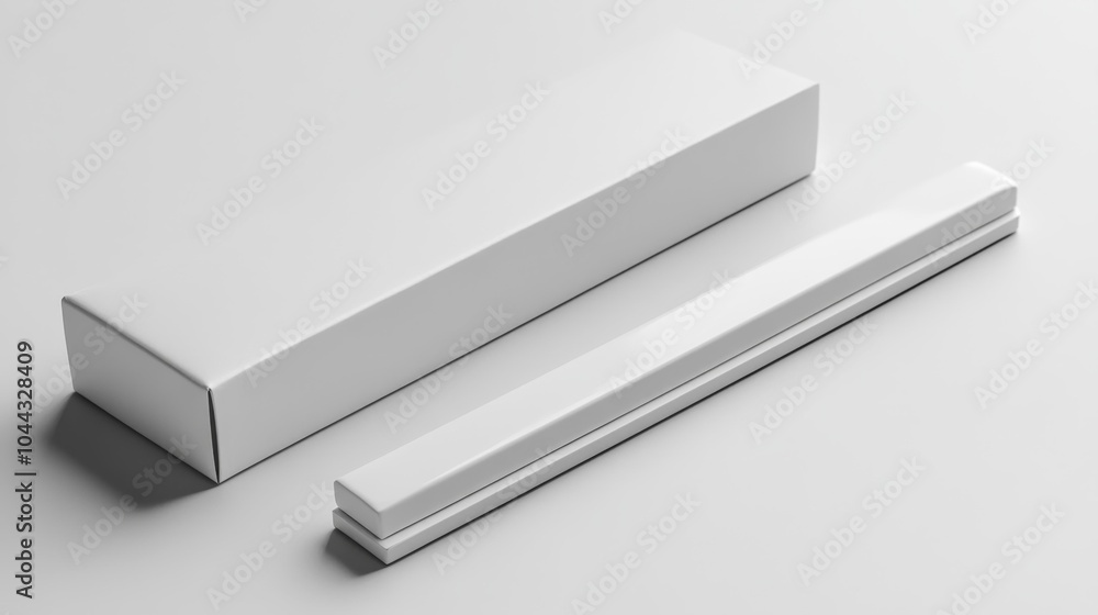 Simple white box cutter mockup with clean lines and minimalistic design presented on a white background for product branding or packaging display.. Generative AI Simple white box cutter mockup with clean lines and minimalistic design presented on a white background for product branding or packaging display.. Generative AI