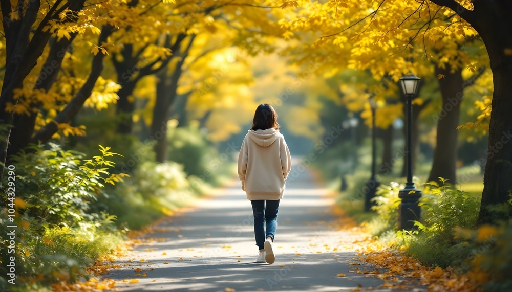 Fototapeta premium 秋の公園を歩く女性