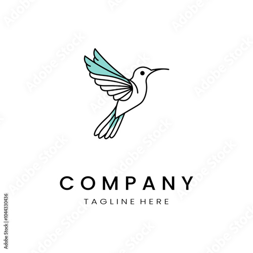 minimalistic and simple hummingbird vector line art with a bit of color, on a white background 
