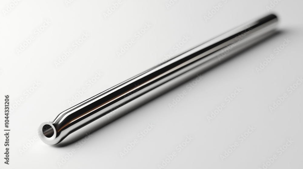 Stainless Steel Straw on a Smooth White Surface. Generative AI Stainless Steel Straw on a Smooth White Surface. Generative AI