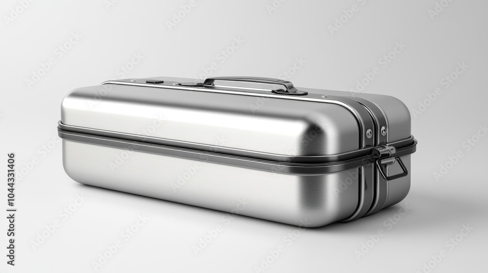Sleek stainless steel lunch box mockup on a plain white background perfect for product and packaging design presentations. Generative AI Sleek stainless steel lunch box mockup on a plain white background perfect for product and packaging design presentations. Generative AI