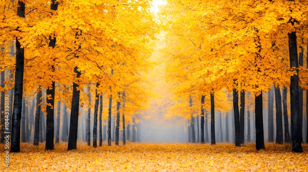 Fototapeta premium Vibrant Autumn Forest with Golden Leaves and Winding Pathway