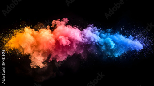 Colorful Powder Explosion on Black Background, abstract, art, blue, explosion cloud, explosion dust