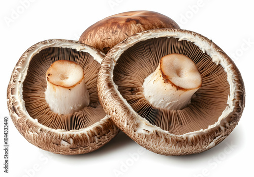 Fresh Portobello Mushrooms Isolated on White Background, fungi, food, ingredient, cooking, organic