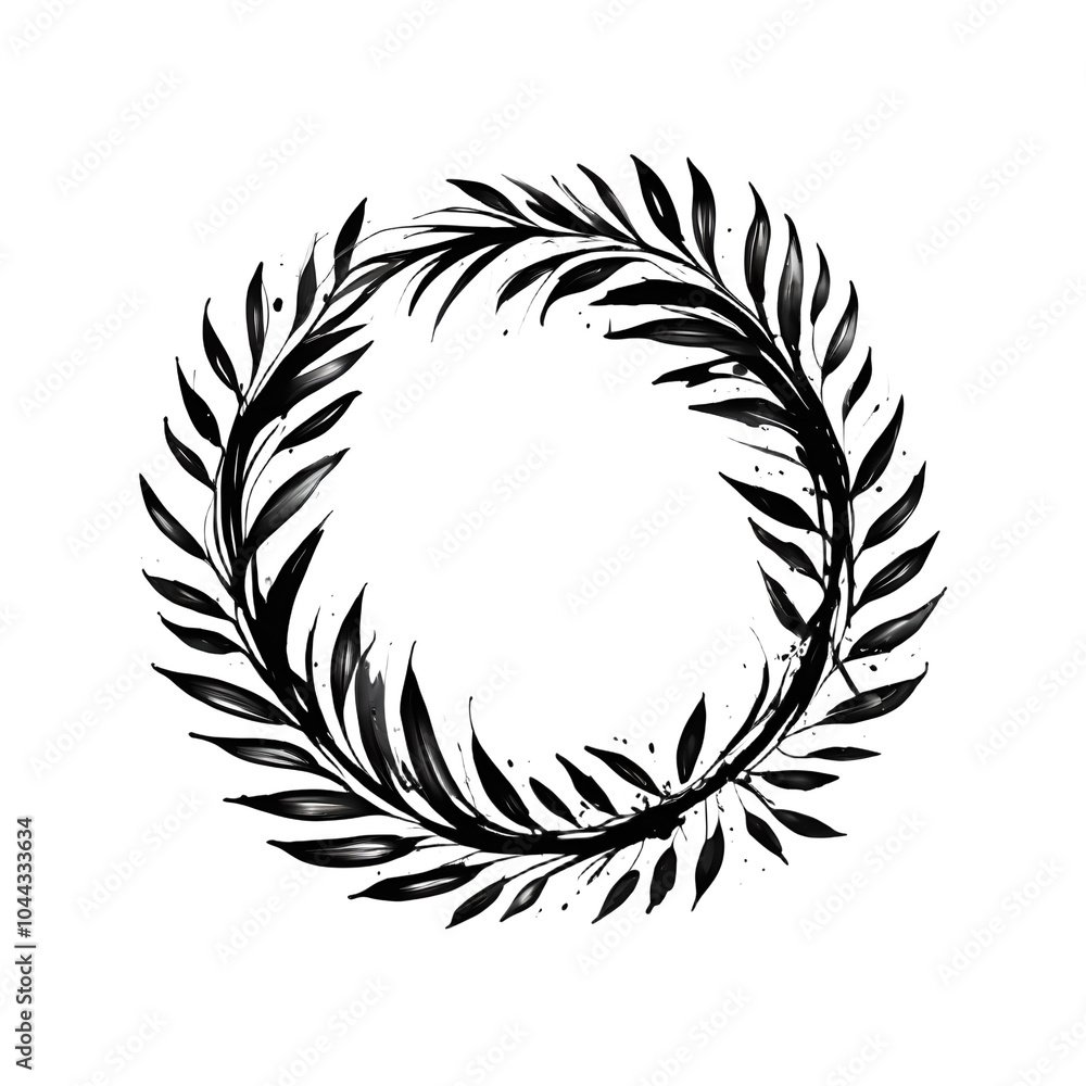Obraz premium Wreath leaf black brush stroke on transparent background