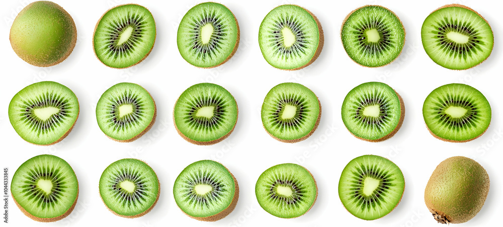 Fototapeta premium Sliced Kiwis, kiwifruit, green, juicy, fresh, halved