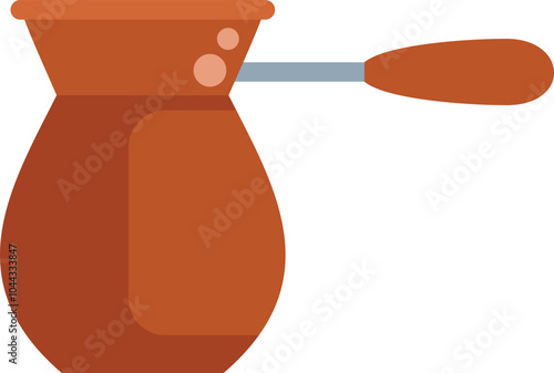 Traditional turkish coffee pot, cezve, brewing coffee on white background, vector illustration