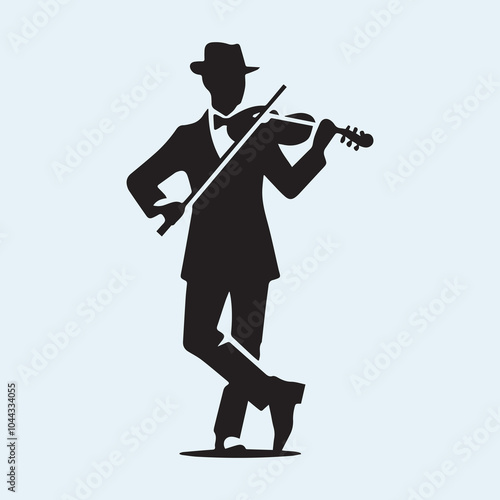 Fiddler man logo vector, Fiddler man silhouette vector icon black and white full body