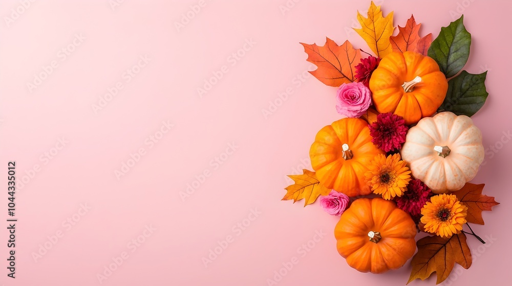Obraz premium Vibrant Autumn Bouquet with Pumpkins and Leaves on Clean Background