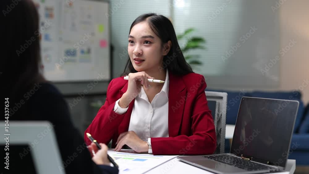 Businesswoman is discussing with a financial advisor to analyze the business situation and make a financial plan. Business meeting, strategic analysis and business investment planning. Businesswoman is discussing with a financial advisor to analyze the business situation and make a financial plan. Business meeting, strategic analysis and business investment planning.