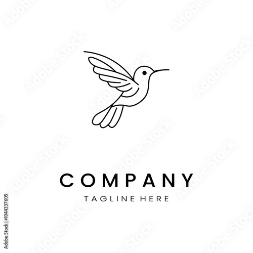 minimalistic and simple hummingbird vector line art with a bit of color, on a white background 
