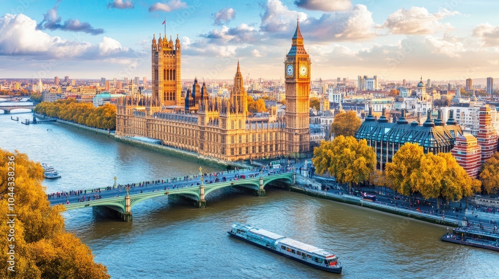 Fototapeta premium Scenic View of London with River Thames and Architecture