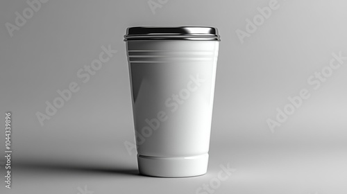 White stainless steel tumbler with silver lid mockup on white background perfect for branding eco-friendly product design and packaging presentations.. Generative AI photo