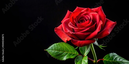 Wallpaper Mural A Single Crimson Rose Against a Dark Background, Its Petals Unfolding Gracefully with Delicate Green Foliage Framing the Bloom Torontodigital.ca